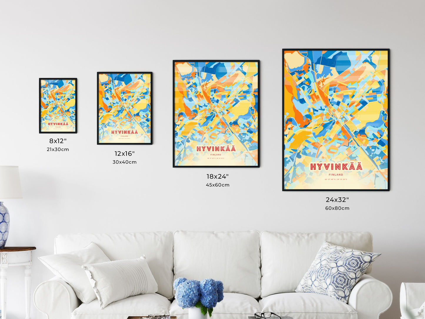 Colorful HYVINKÄÄ FINLAND Fine Art Map Blue Orange