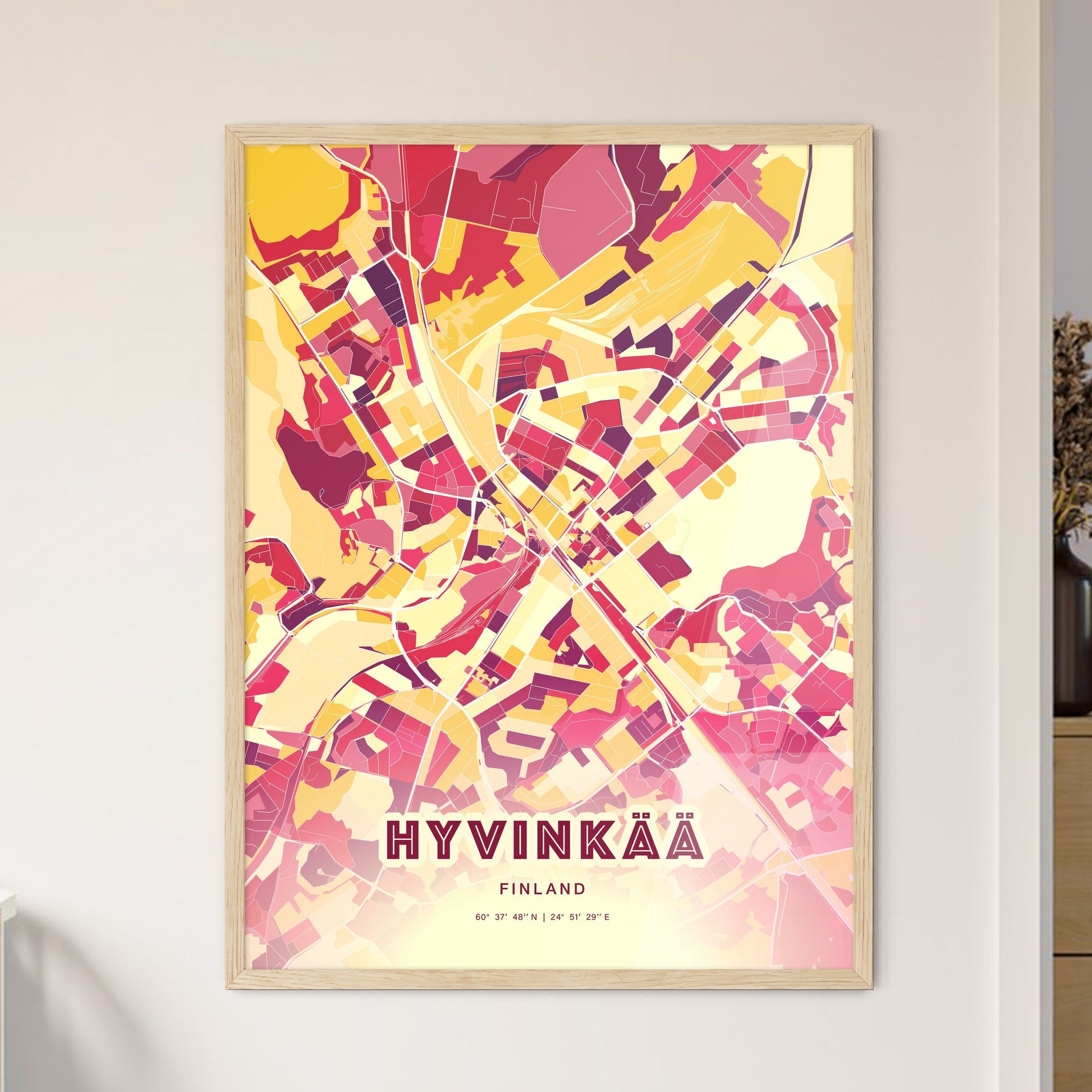 Colorful HYVINKÄÄ FINLAND Fine Art Map Hot Red