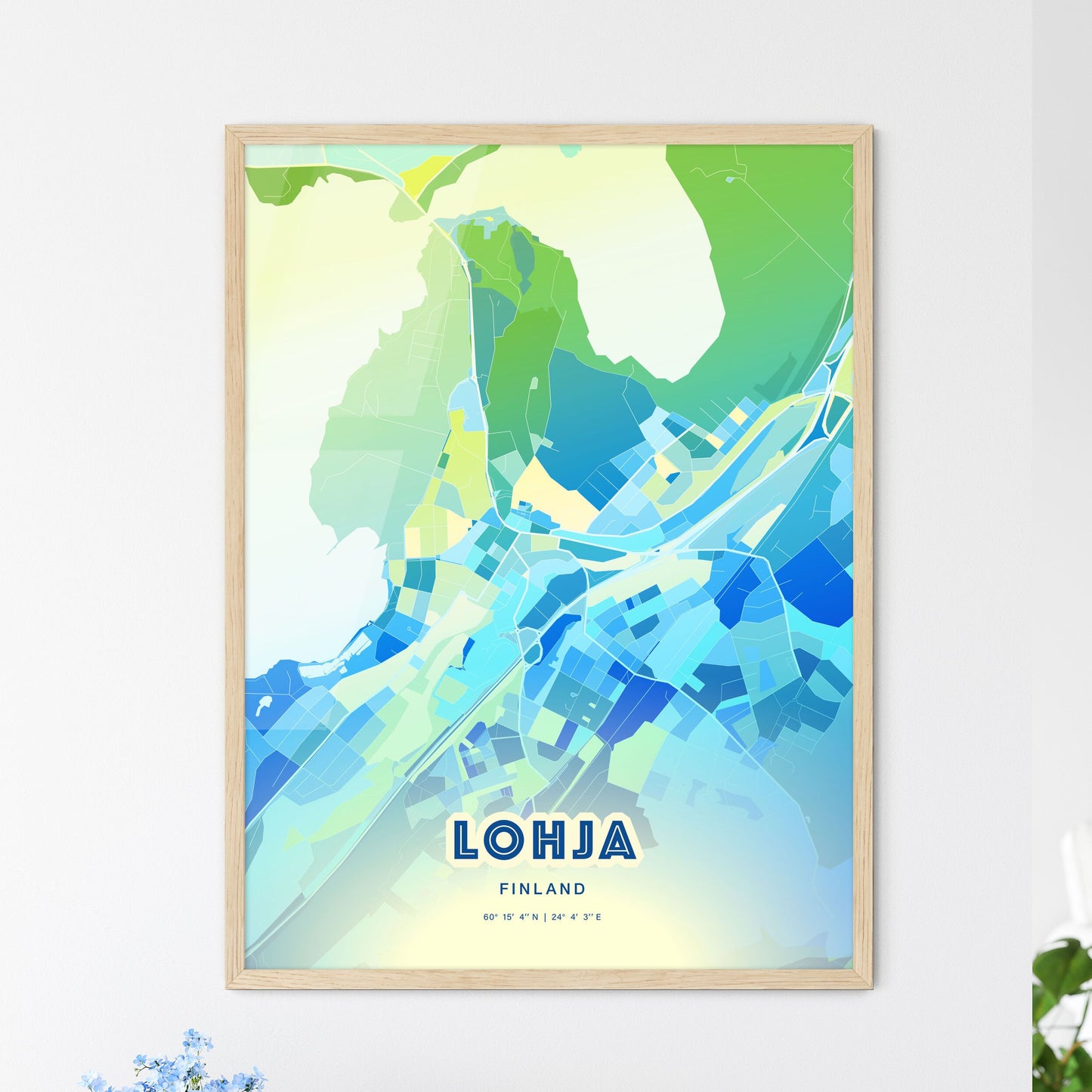 Colorful LOHJA FINLAND Fine Art Map Cool Blue