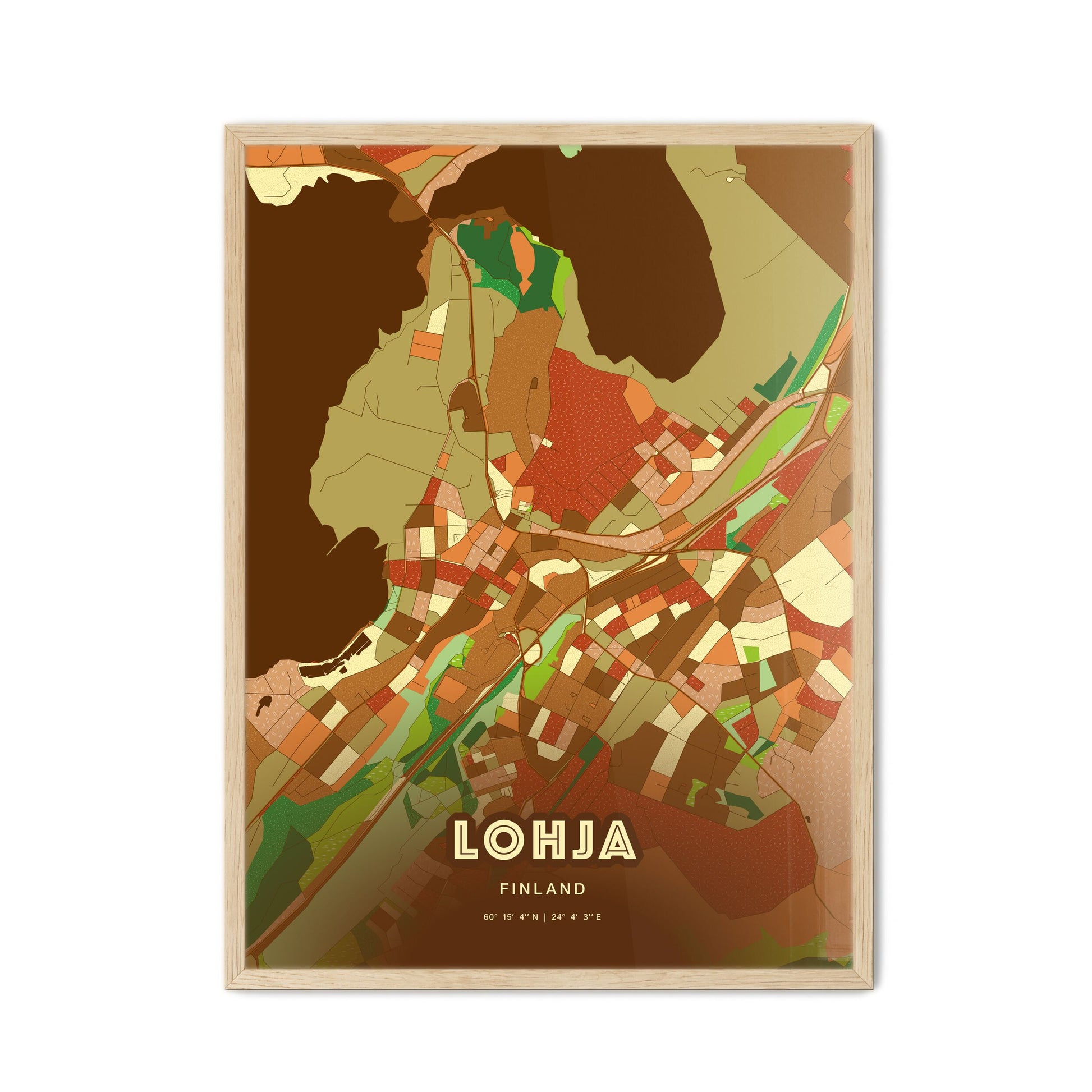 Colorful LOHJA FINLAND Fine Art Map Farmhouse