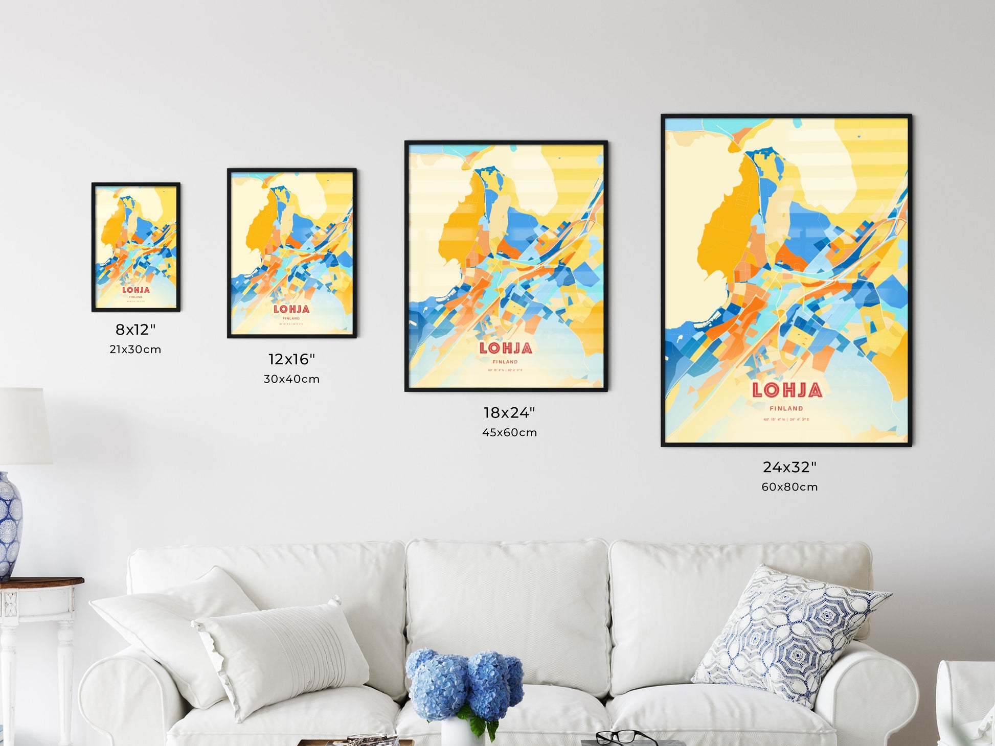 Colorful LOHJA FINLAND Fine Art Map Blue Orange