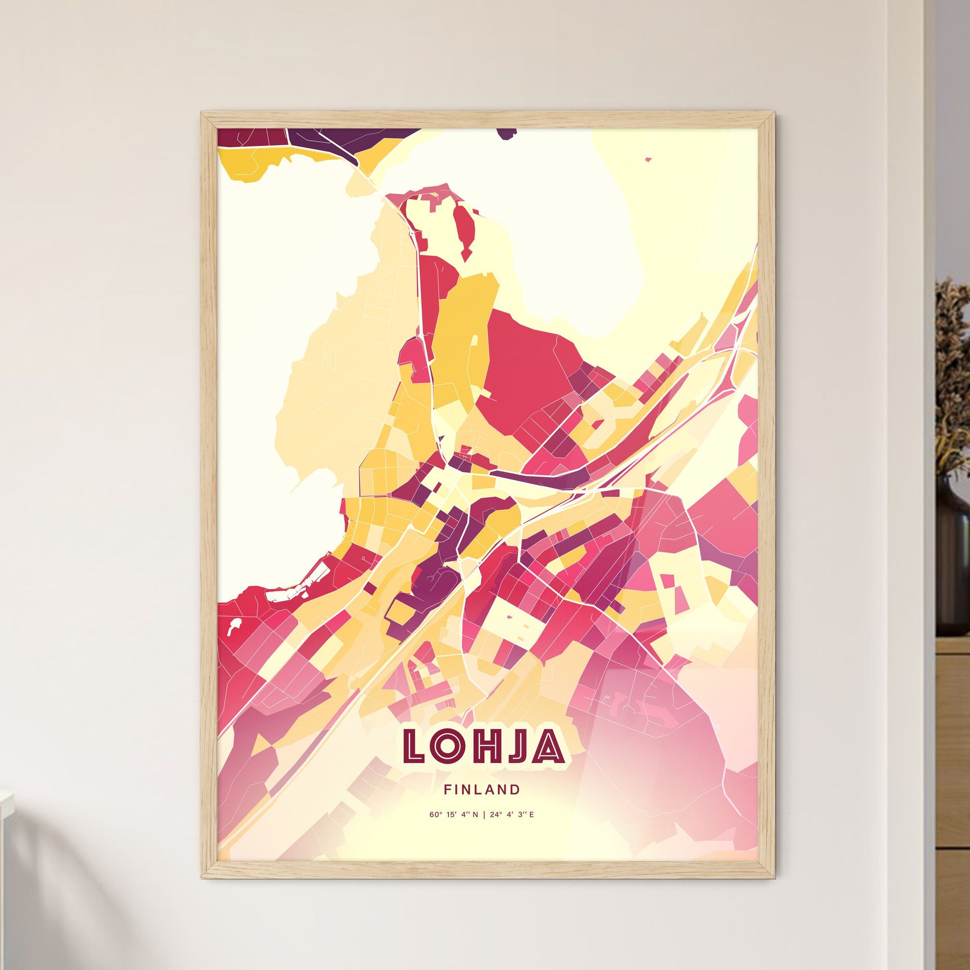 Colorful LOHJA FINLAND Fine Art Map Hot Red