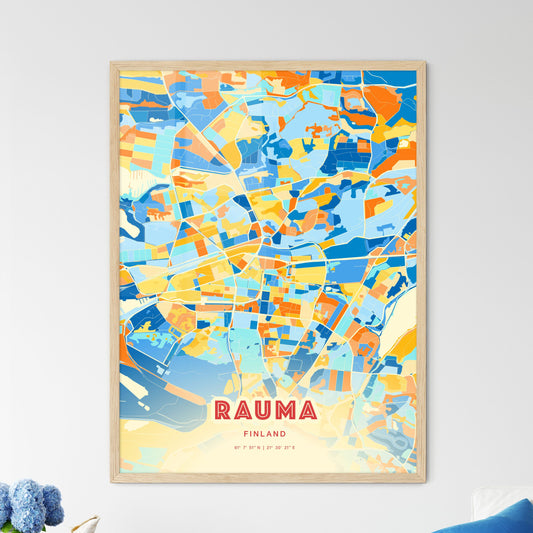Colorful RAUMA FINLAND Fine Art Map Blue Orange
