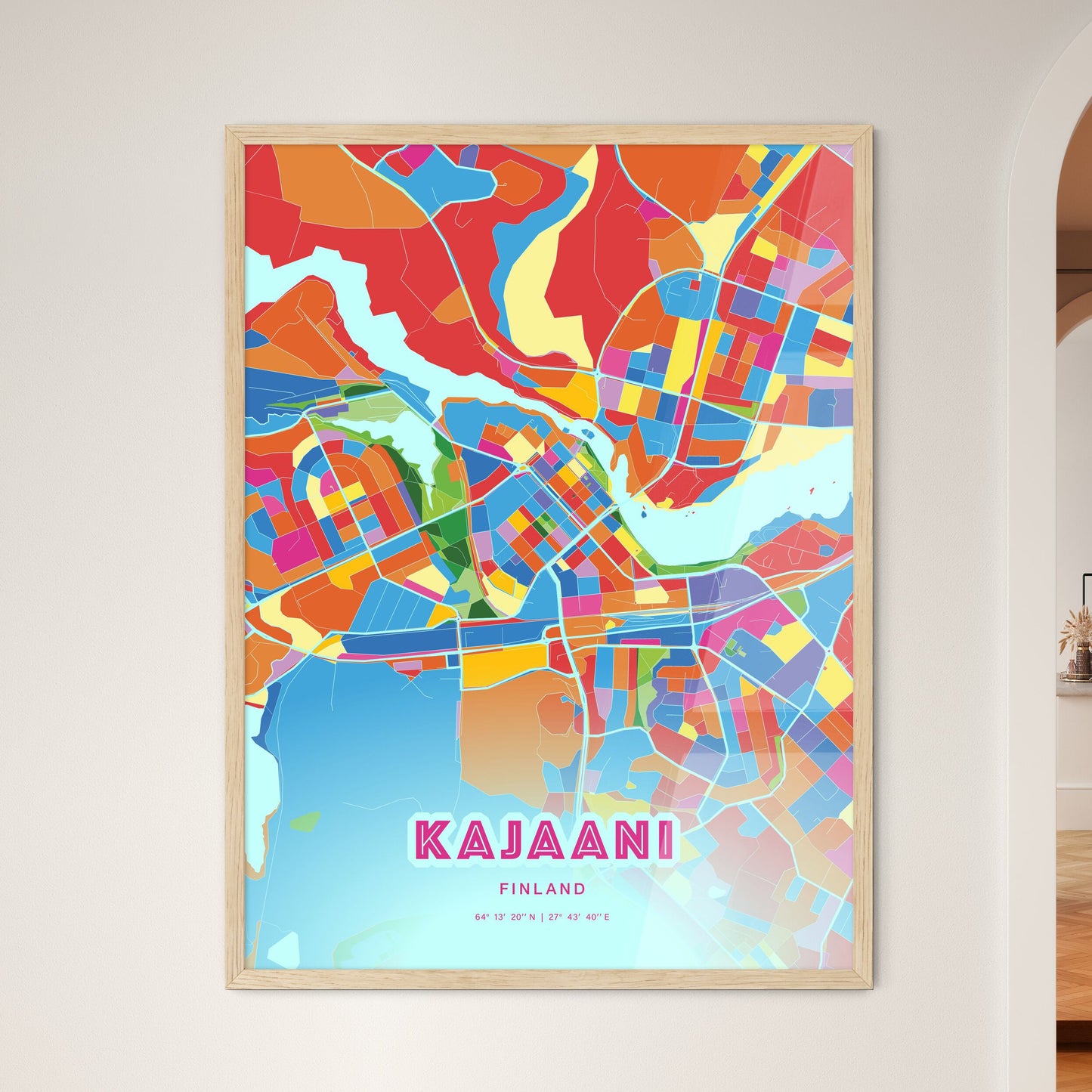 Colorful KAJAANI FINLAND Fine Art Map Crazy Colors