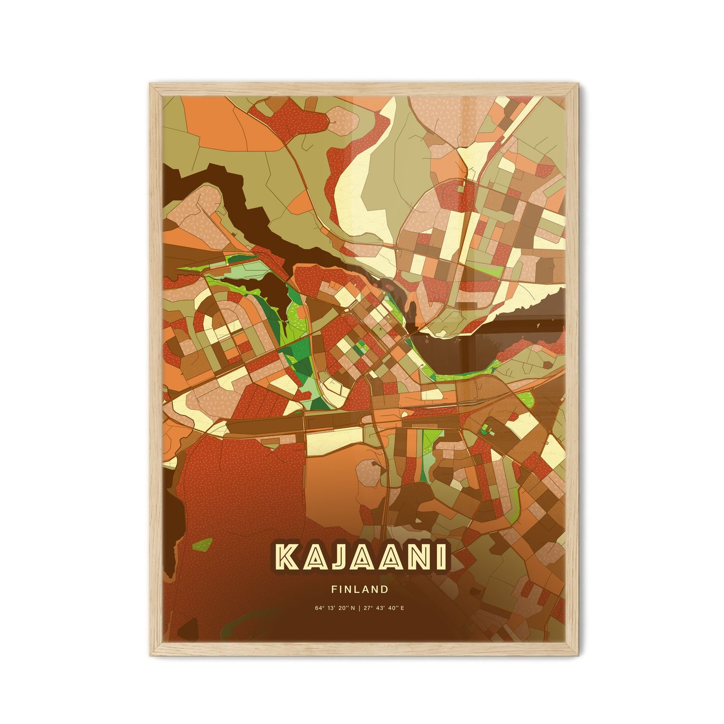 Colorful KAJAANI FINLAND Fine Art Map Farmhouse