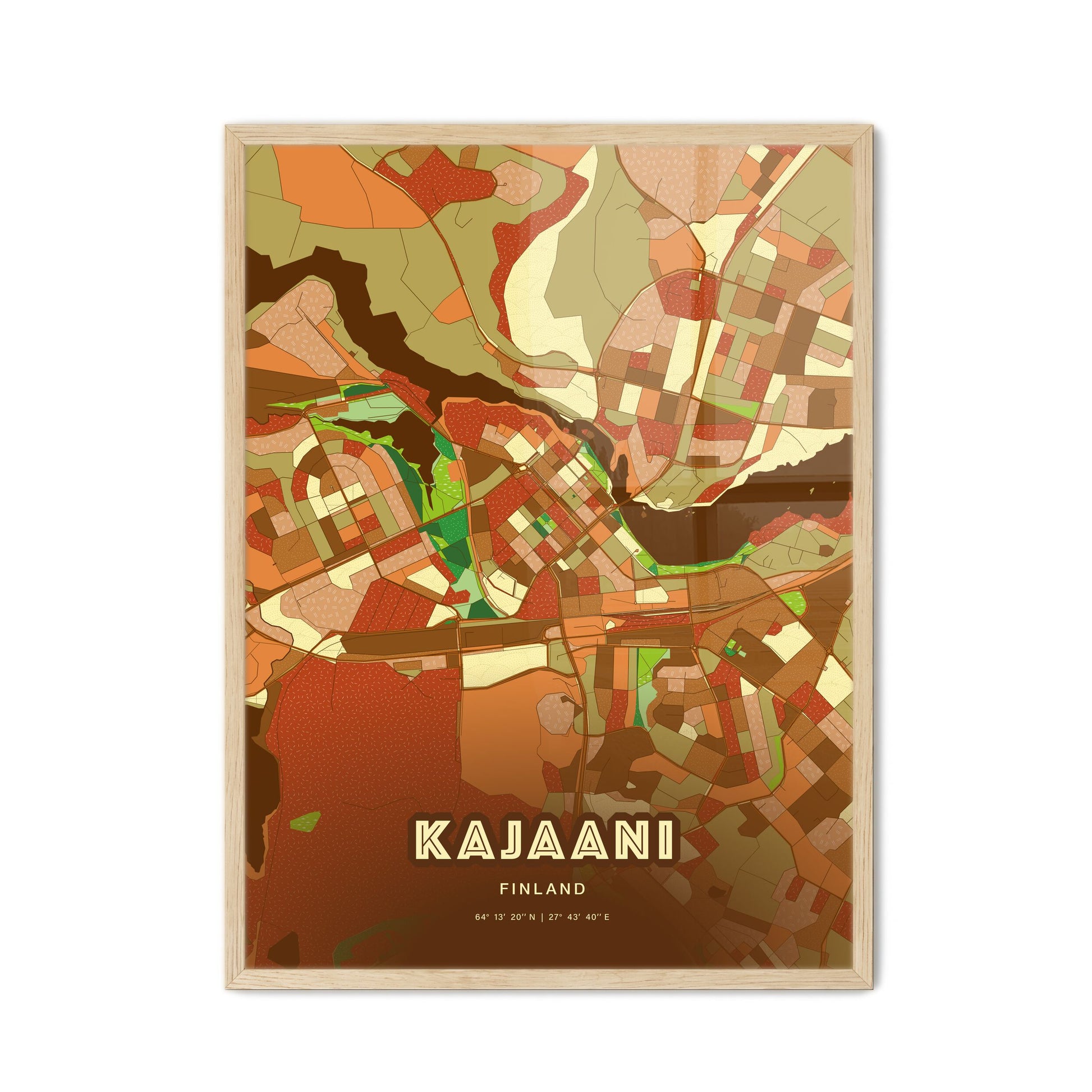 Colorful KAJAANI FINLAND Fine Art Map Farmhouse