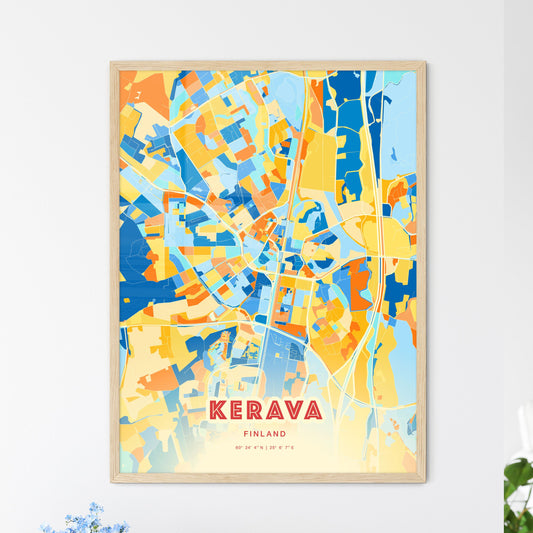 Colorful KERAVA FINLAND Fine Art Map Blue Orange