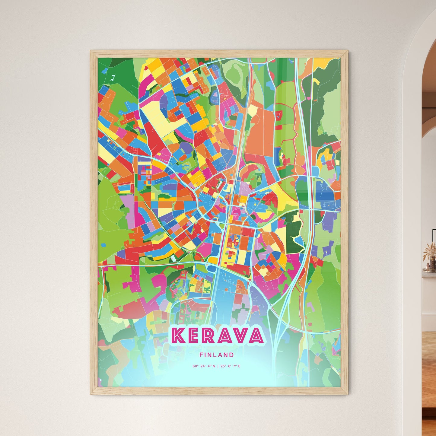 Colorful KERAVA FINLAND Fine Art Map Crazy Colors