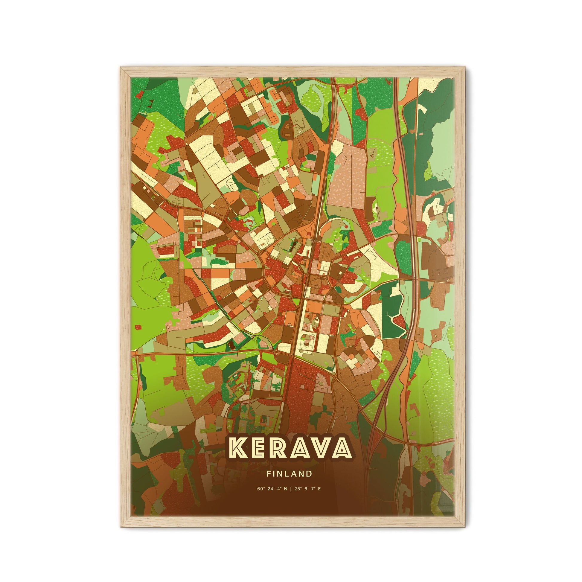 Colorful KERAVA FINLAND Fine Art Map Farmhouse