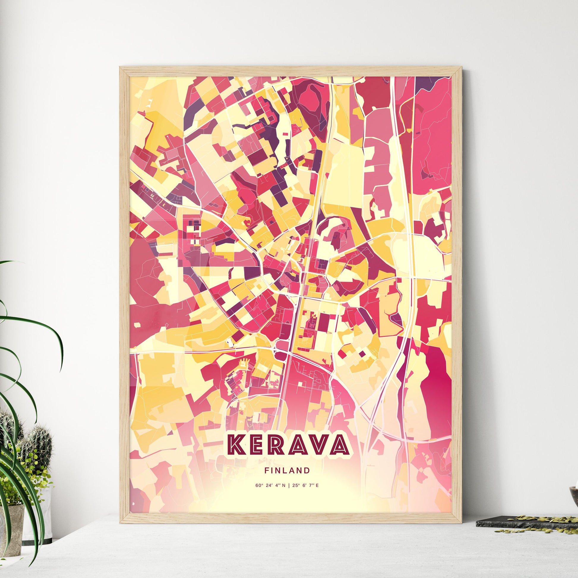 Colorful KERAVA FINLAND Fine Art Map Hot Red