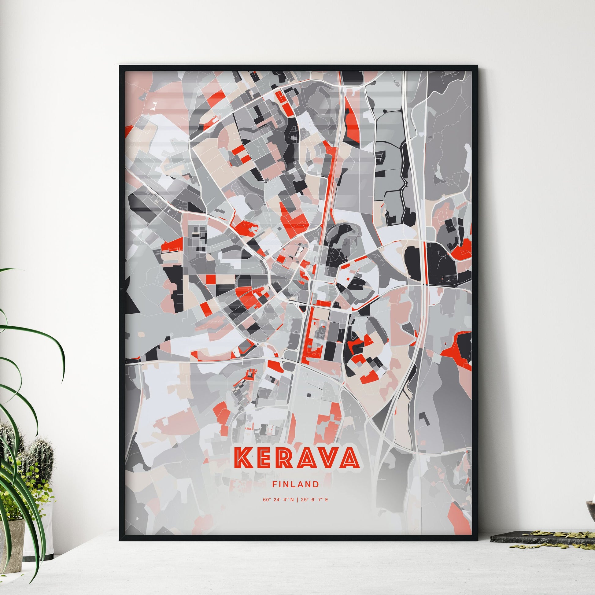 Colorful KERAVA FINLAND Fine Art Map Modern