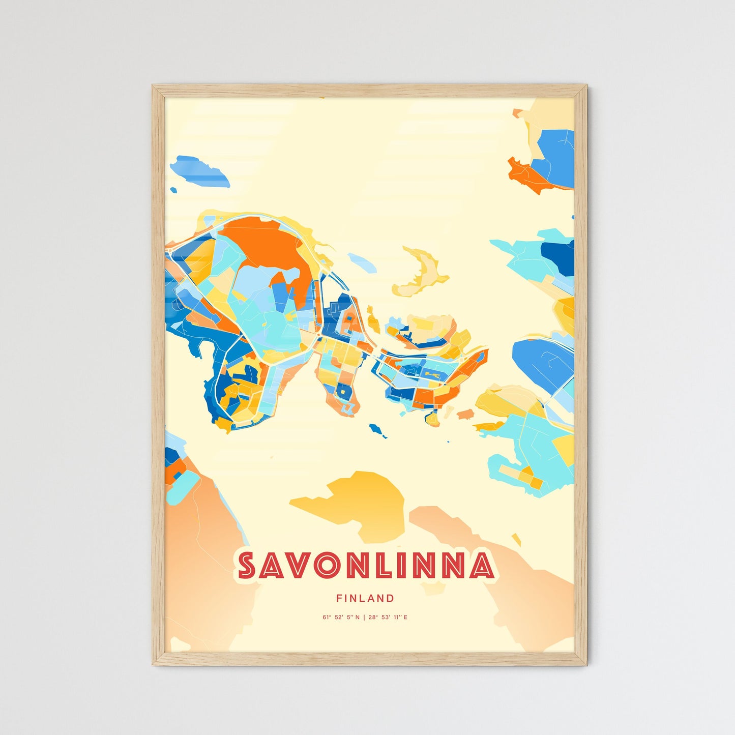 Colorful SAVONLINNA FINLAND Fine Art Map Blue Orange