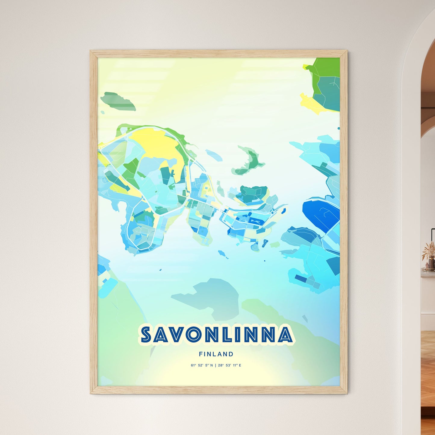 Colorful SAVONLINNA FINLAND Fine Art Map Cool Blue