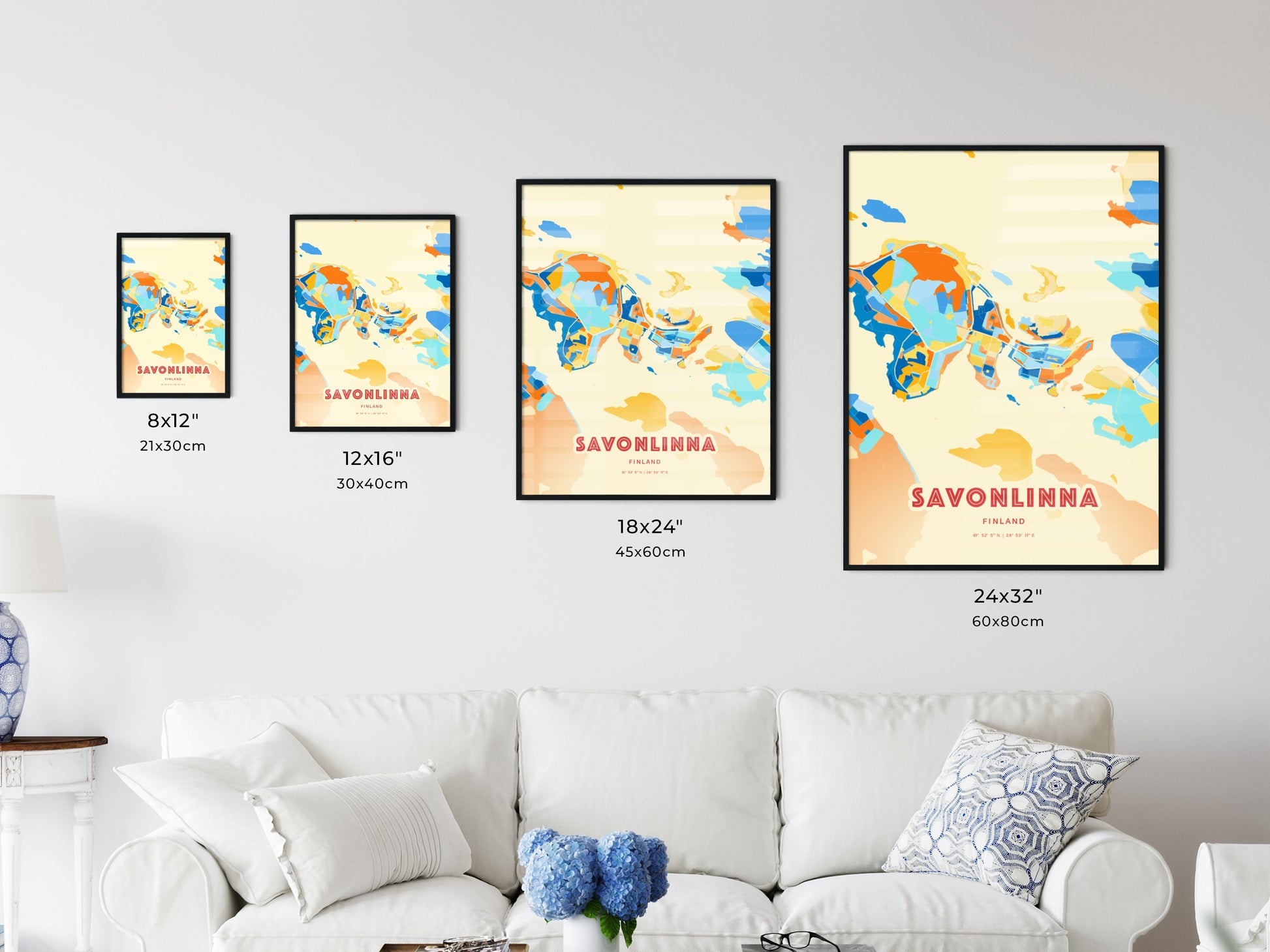 Colorful SAVONLINNA FINLAND Fine Art Map Blue Orange