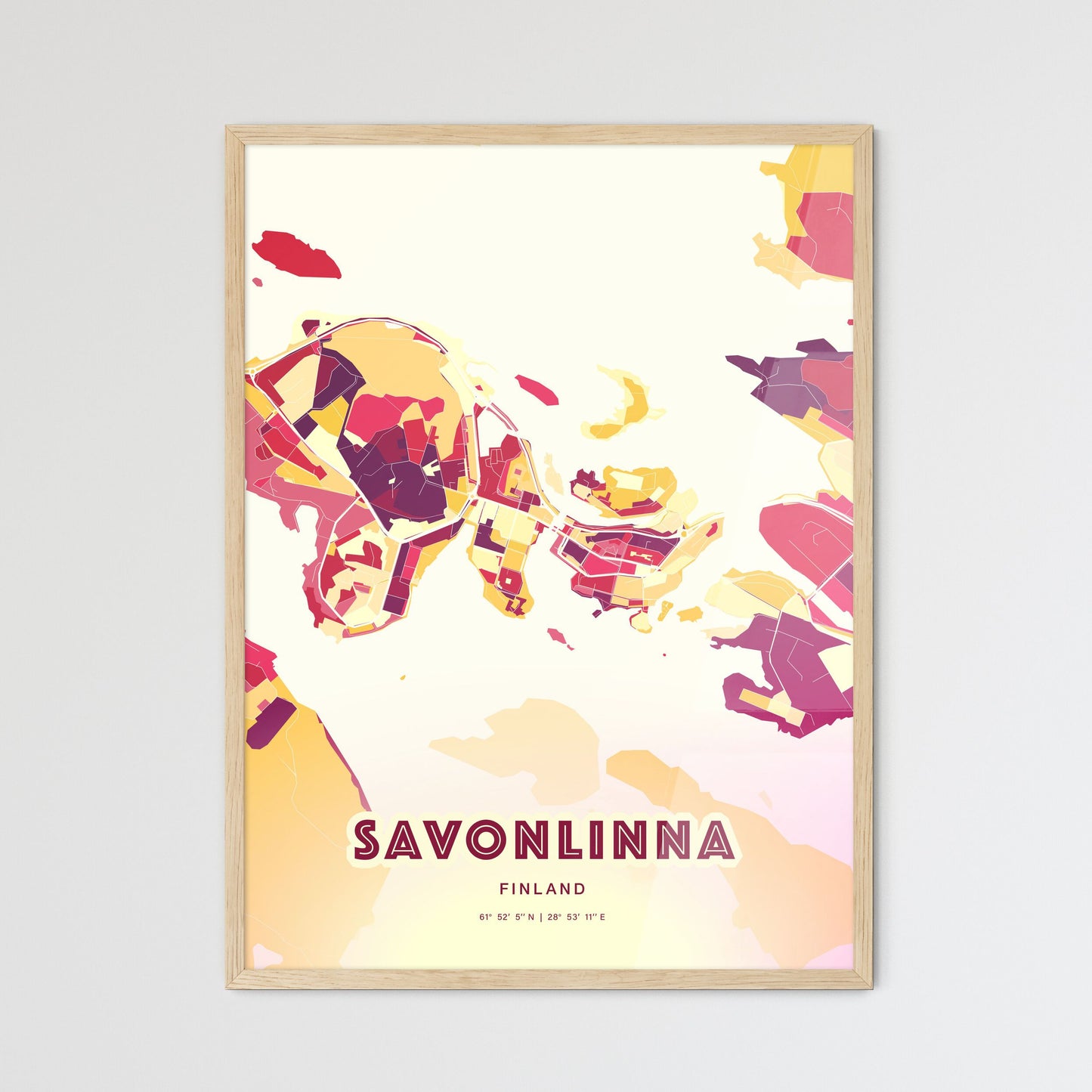 Colorful SAVONLINNA FINLAND Fine Art Map Hot Red