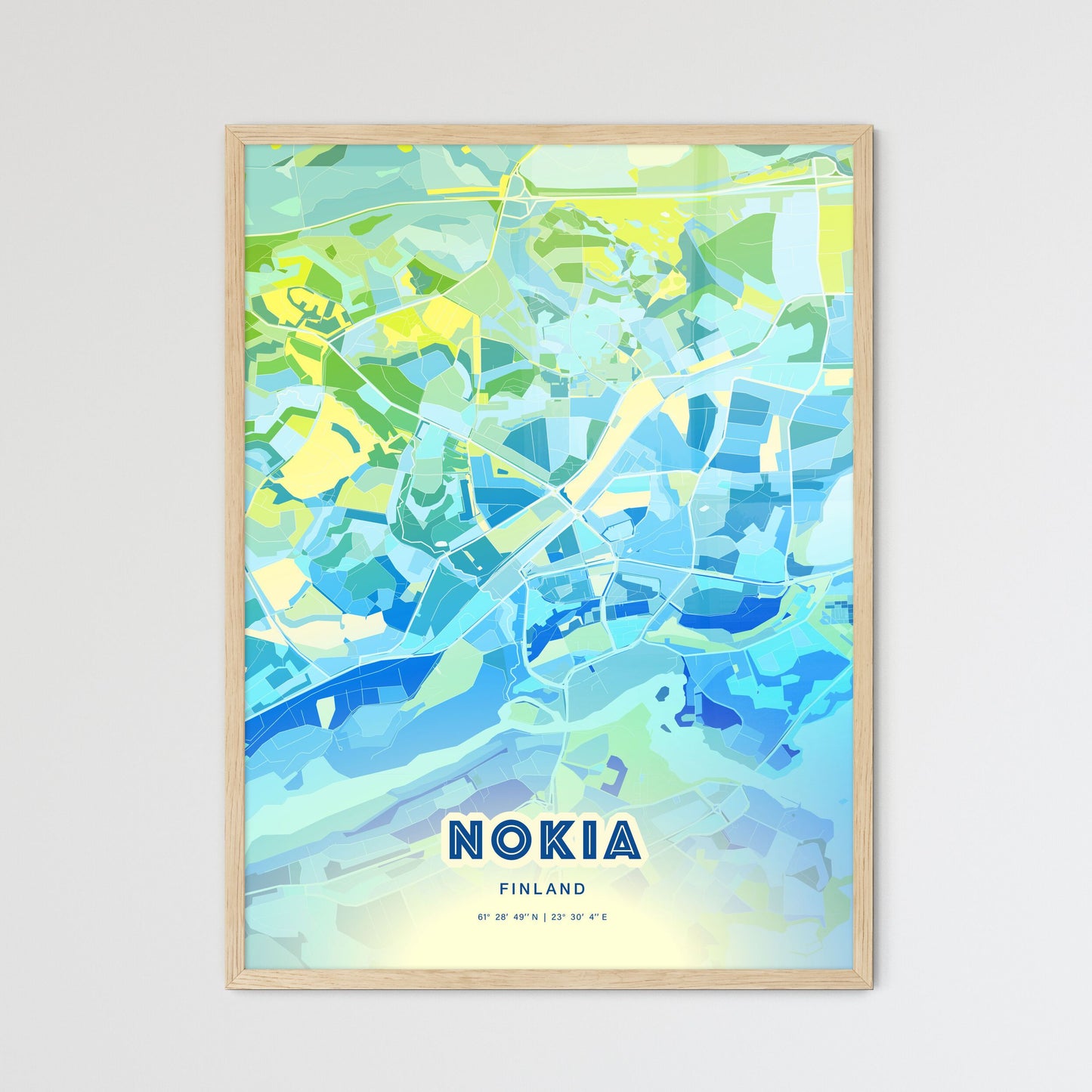 Colorful NOKIA FINLAND Fine Art Map Cool Blue