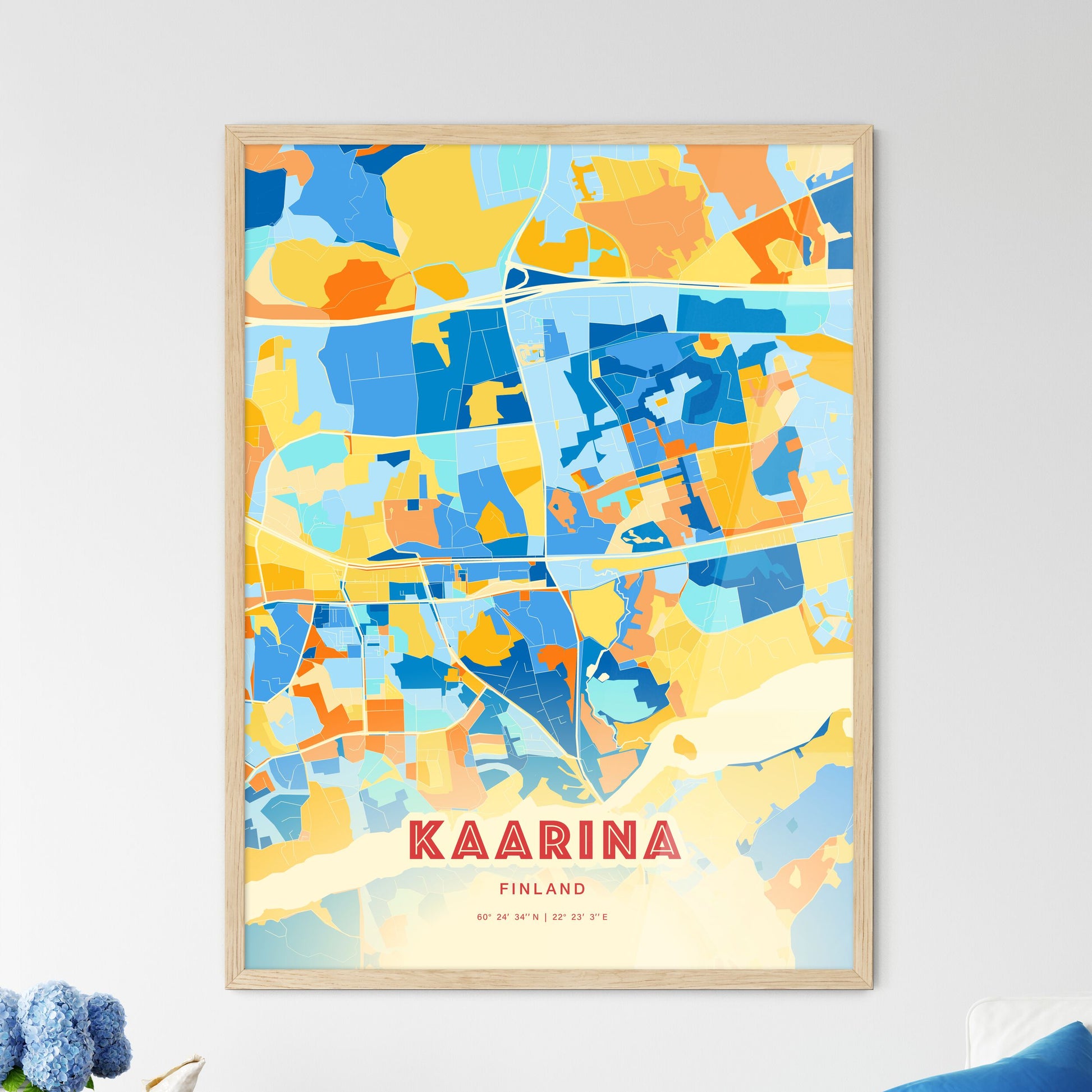 Colorful KAARINA FINLAND Fine Art Map Blue Orange