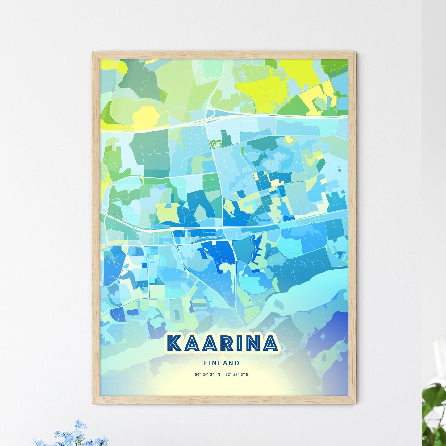 Colorful KAARINA FINLAND Fine Art Map Cool Blue