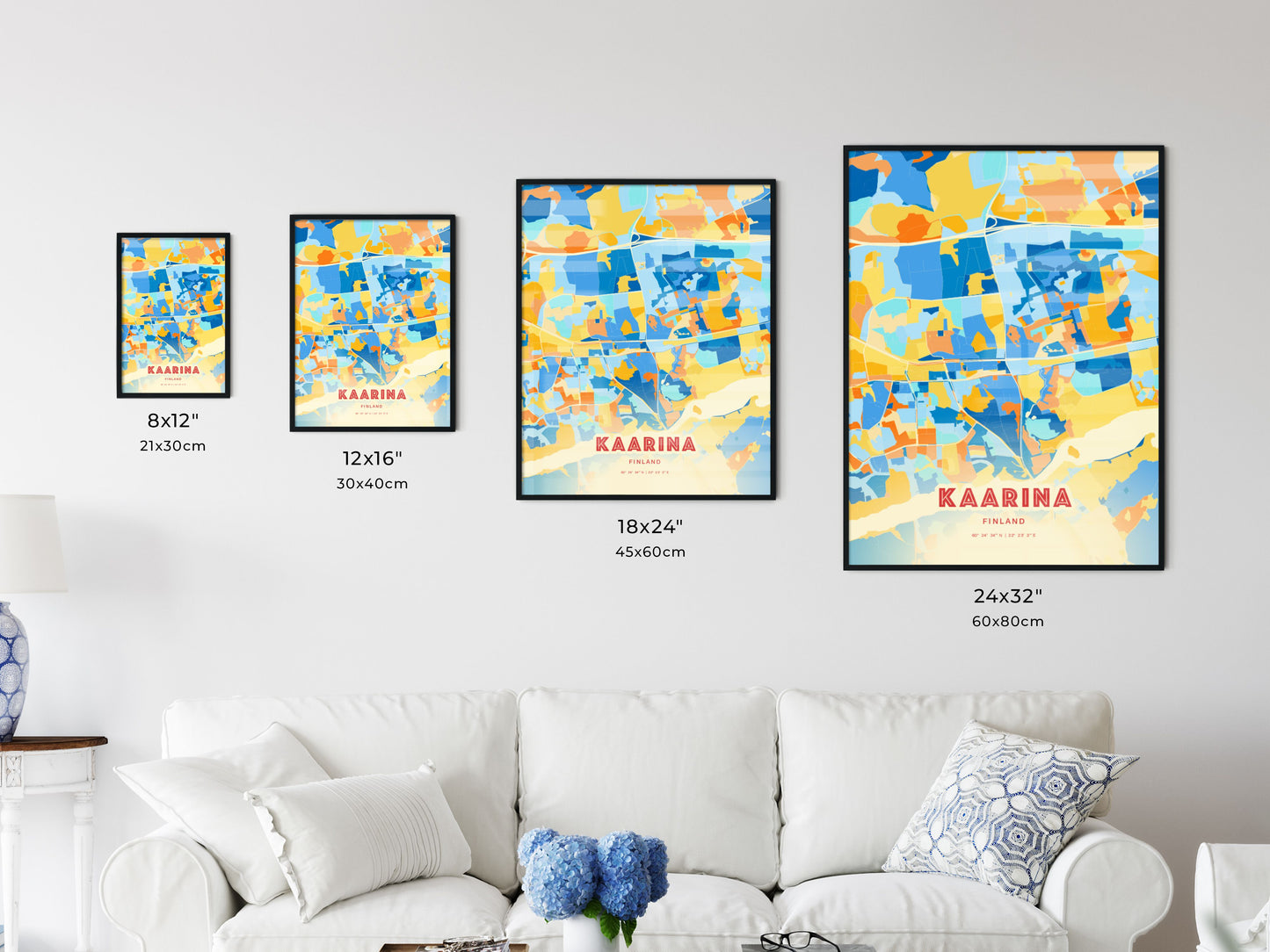 Colorful KAARINA FINLAND Fine Art Map Blue Orange