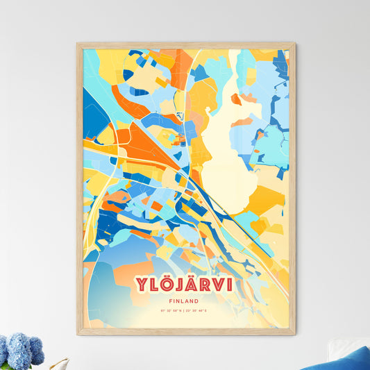 Colorful YLÖJÄRVI FINLAND Fine Art Map Blue Orange