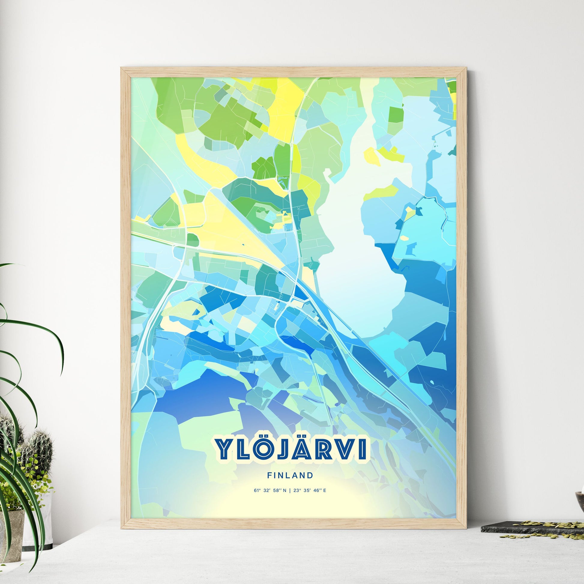 Colorful YLÖJÄRVI FINLAND Fine Art Map Cool Blue