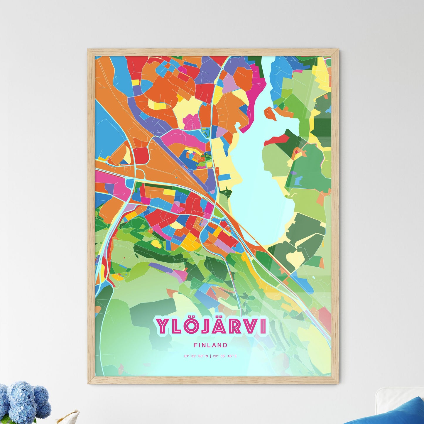 Colorful YLÖJÄRVI FINLAND Fine Art Map Crazy Colors