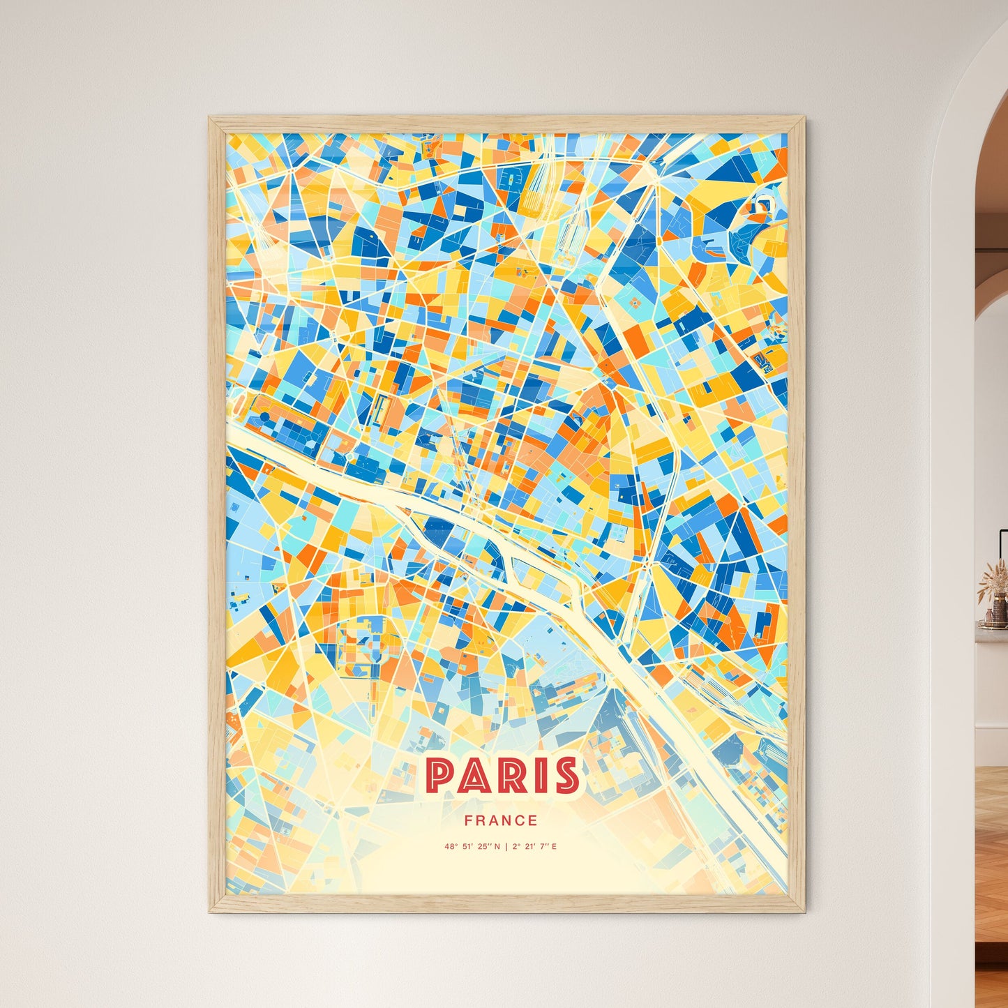 Colorful Paris France Fine Art Map Blue Orange