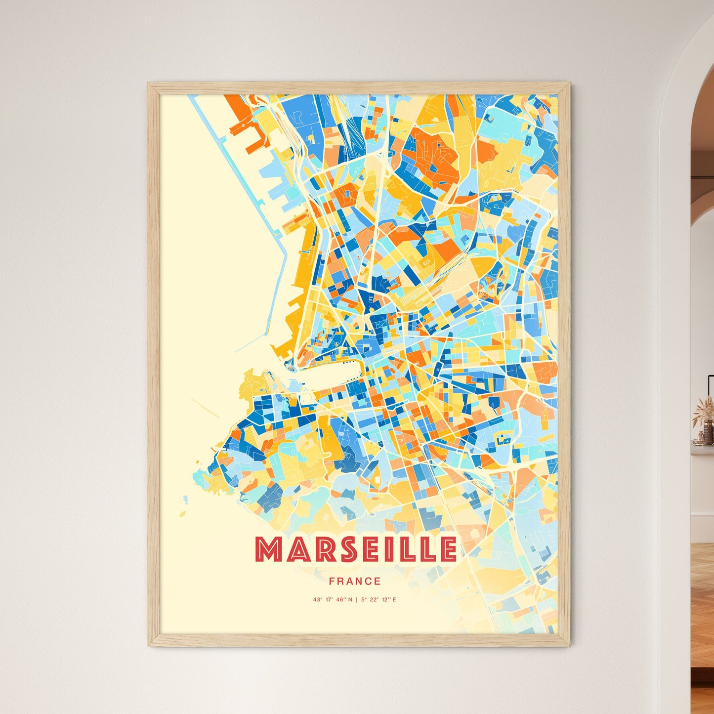 Colorful Marseille France Fine Art Map Blue Orange