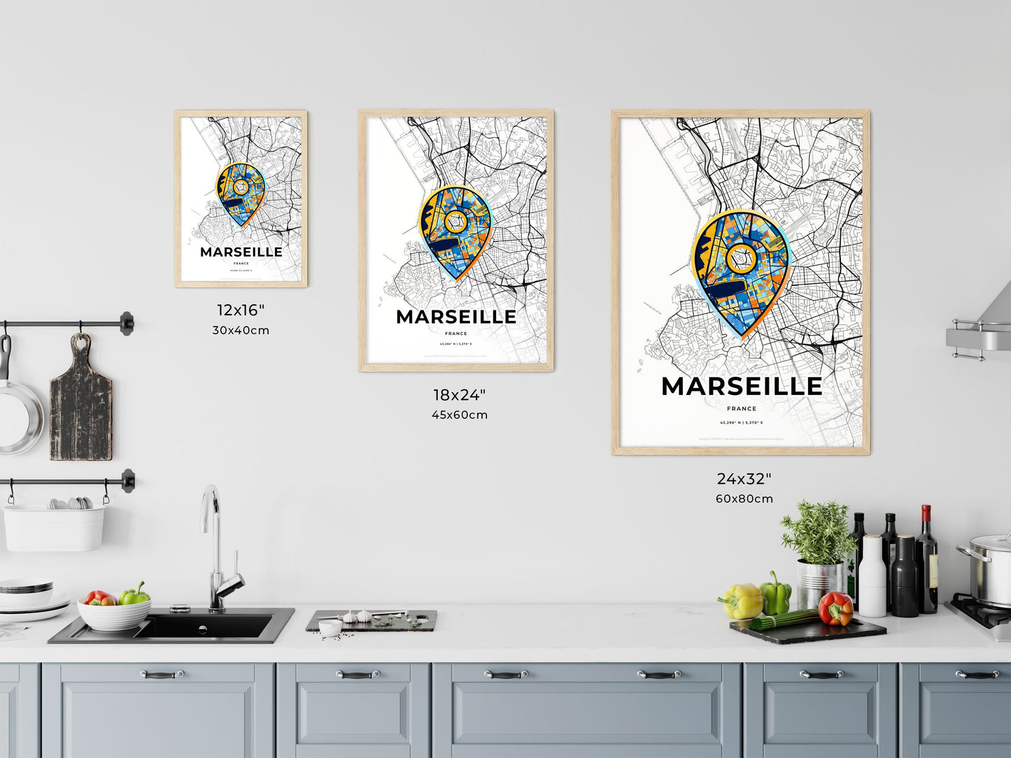 Marseille France art map size chart