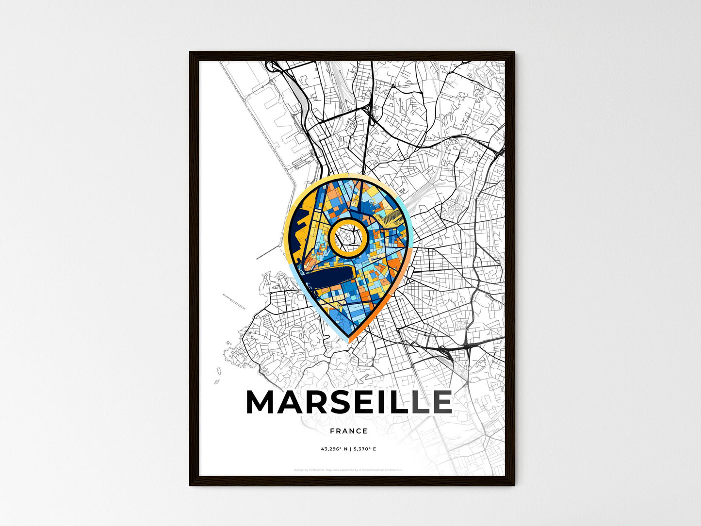 Marseille France wedding art map with pointer icon