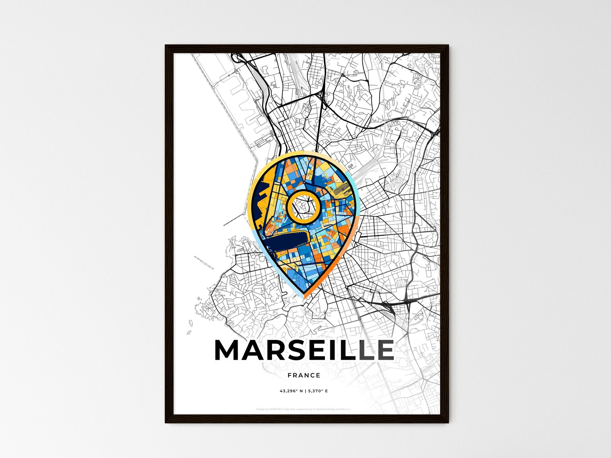 Marseille France wedding art map with pointer icon