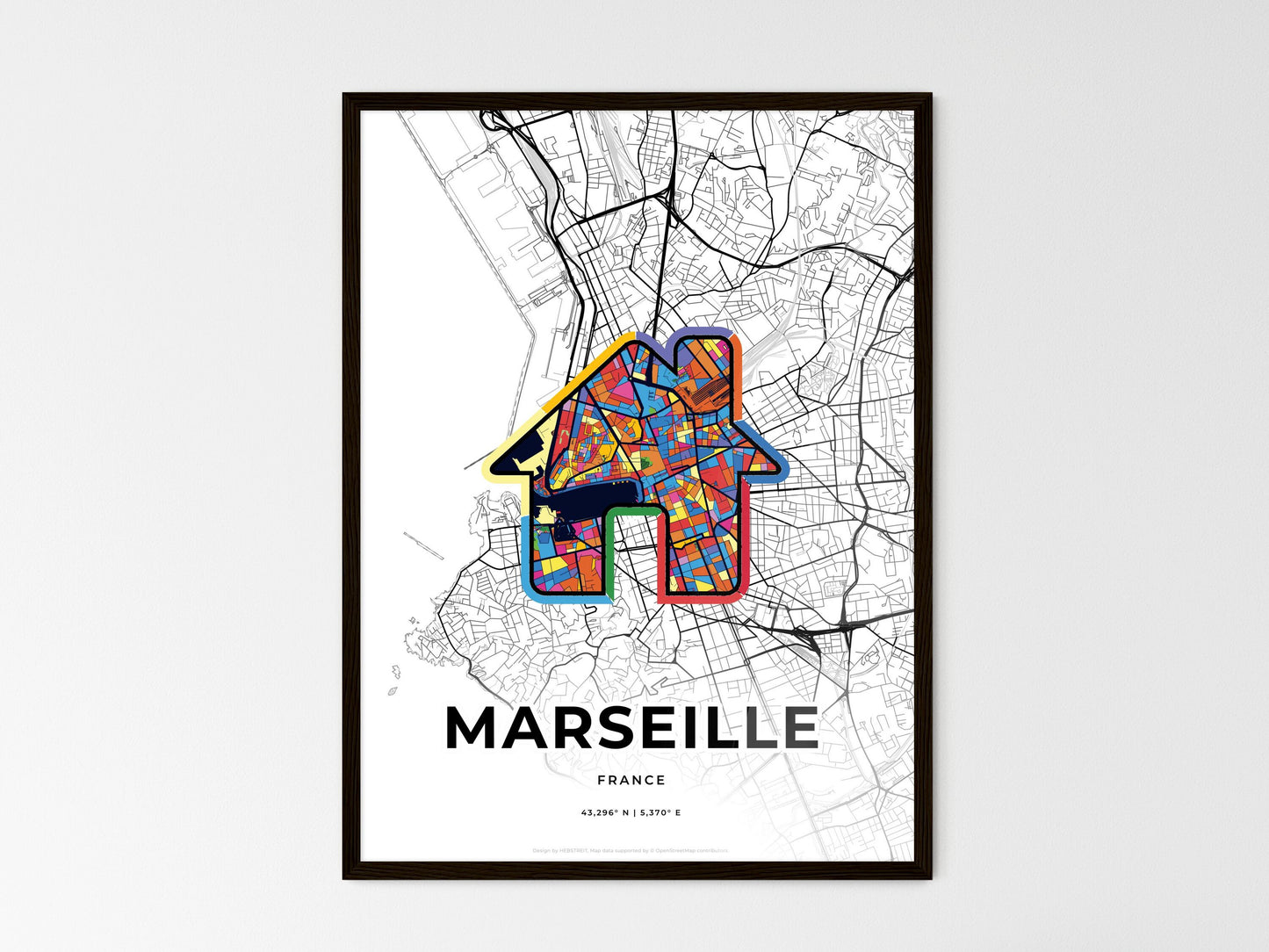 Marseille France wedding art map with home icon