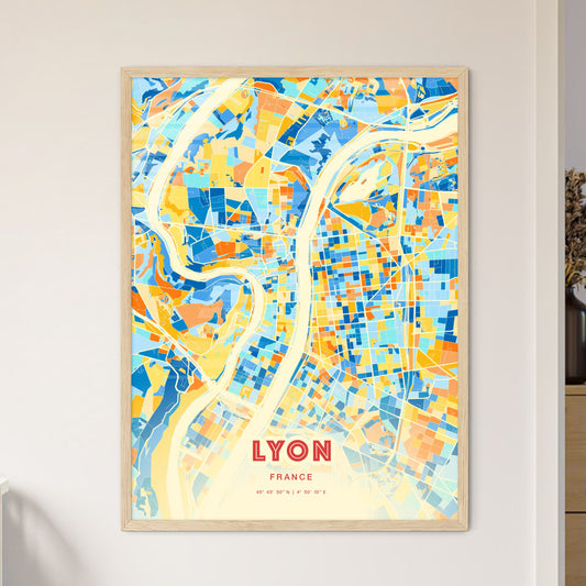 Colorful Lyon France Fine Art Map Blue Orange