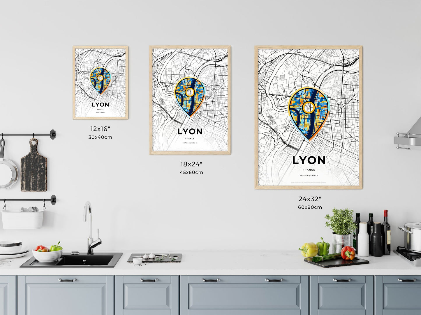 Lyon France art map size chart