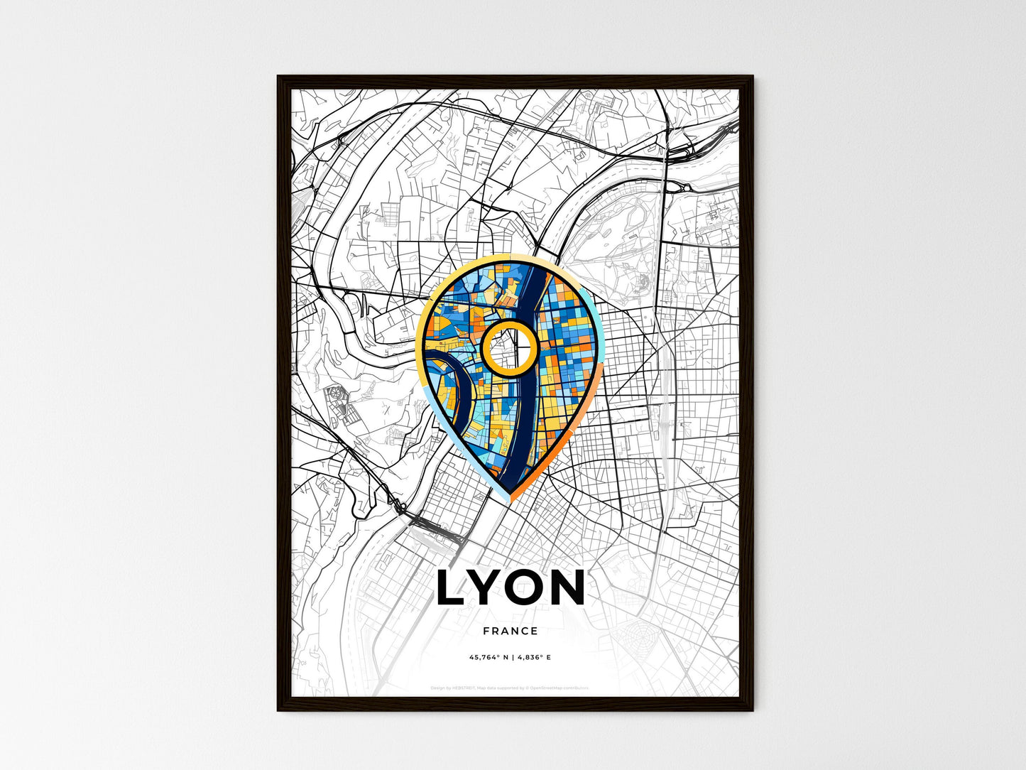 Lyon France wedding art map with pointer icon