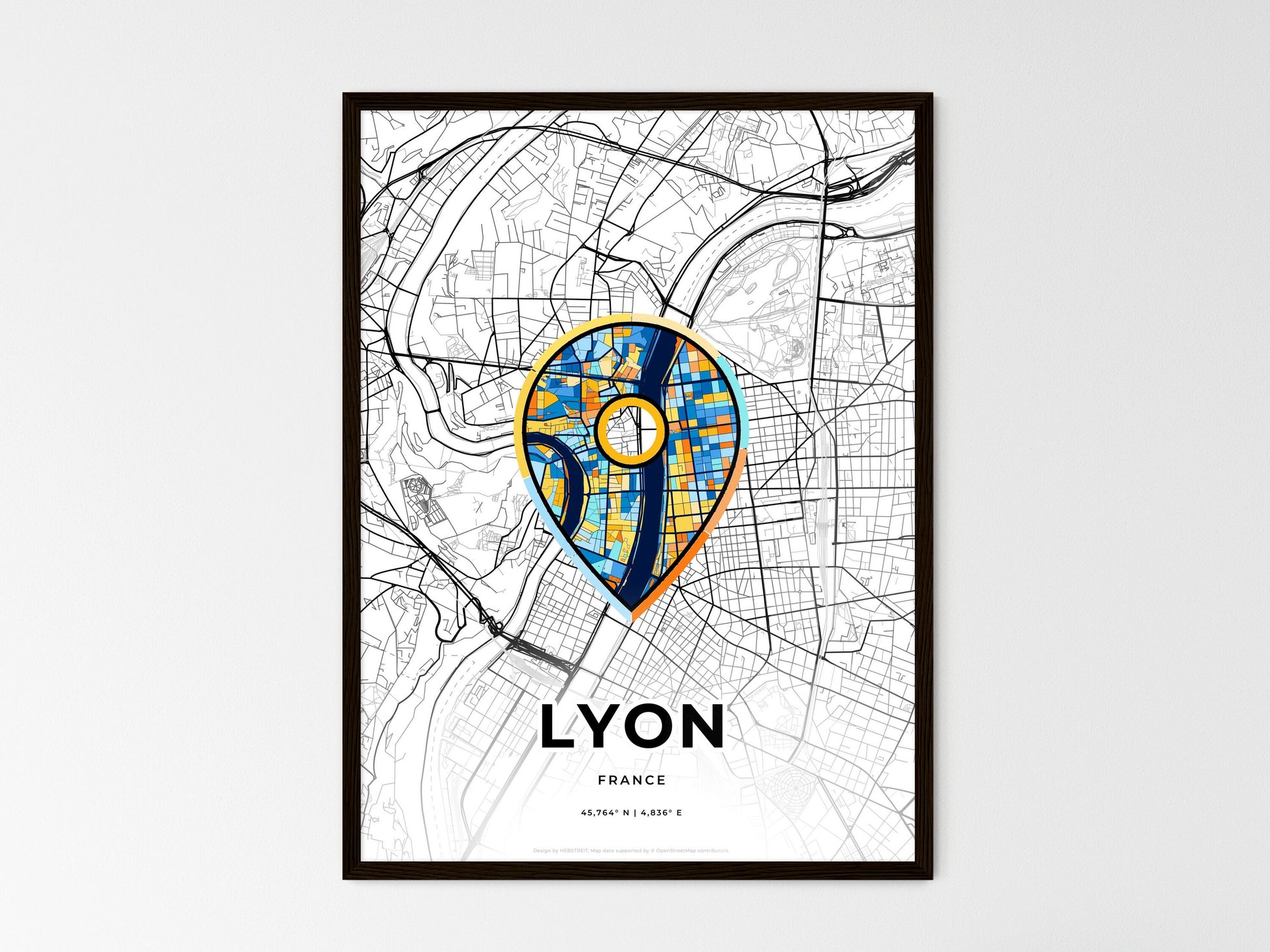 Lyon France wedding art map with pointer icon