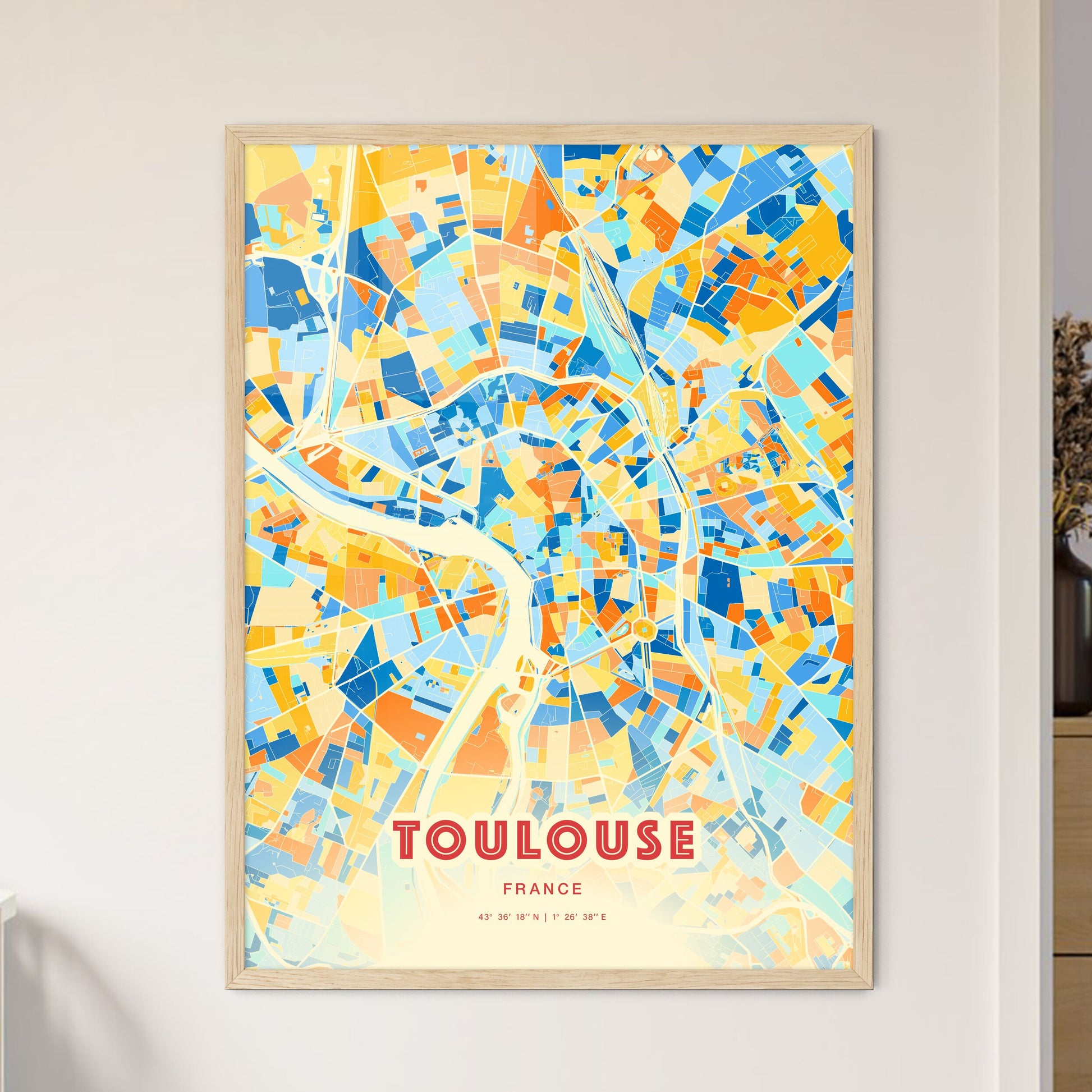 Colorful Toulouse France Fine Art Map Blue Orange