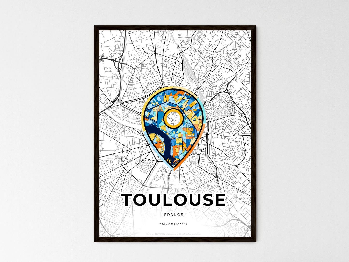 TOULOUSE FRANCE minimal art map with a colorful icon. Where it all began, Couple map gift. Style 1