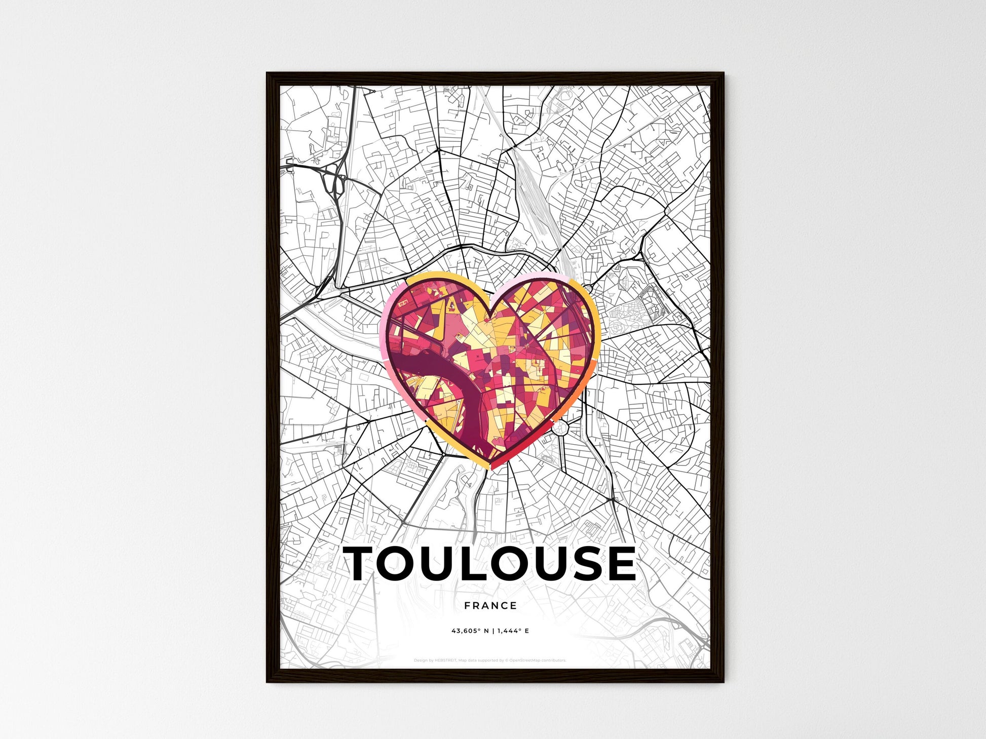 TOULOUSE FRANCE minimal art map with a colorful icon. Where it all began, Couple map gift. Style 2