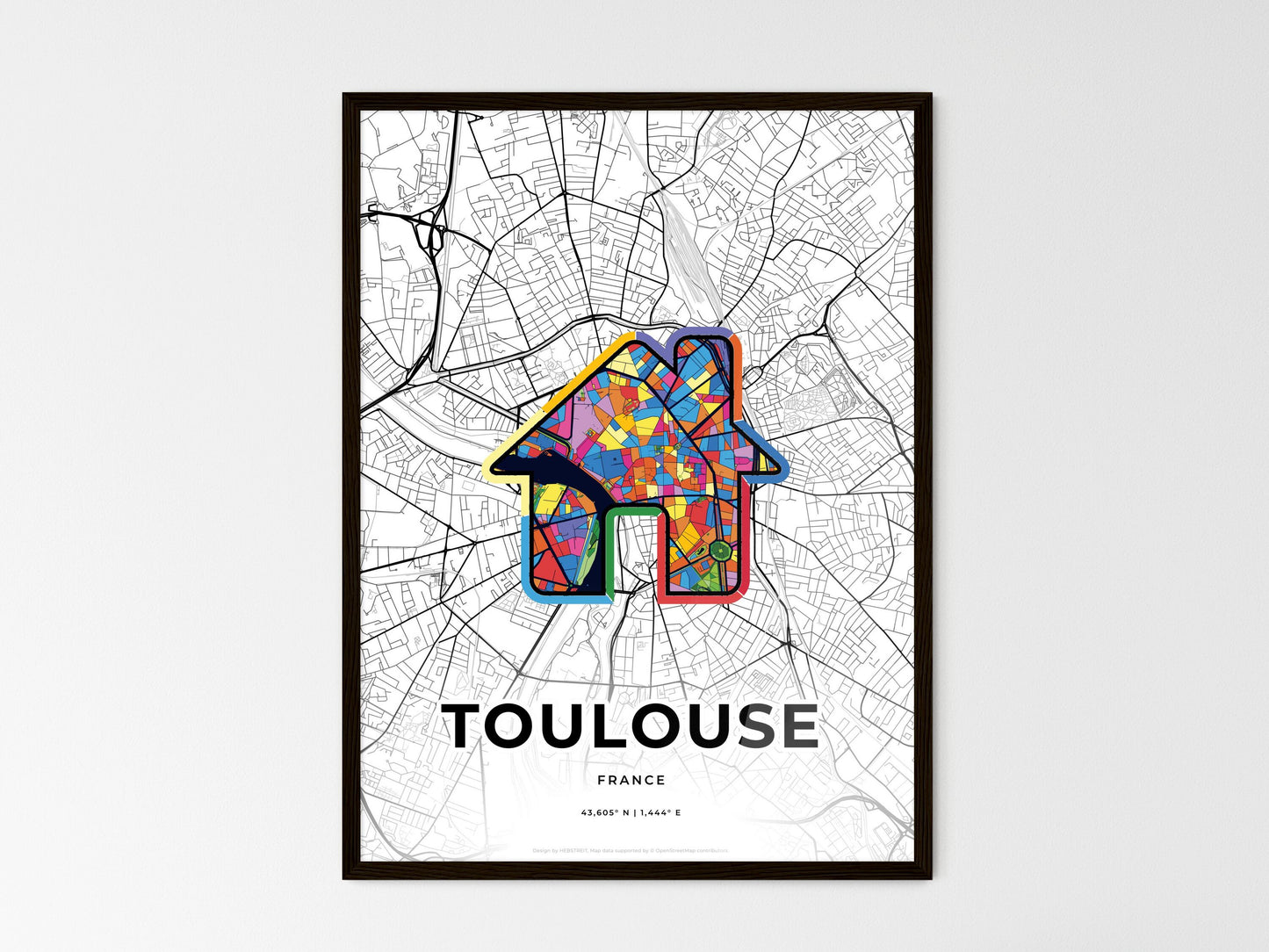 TOULOUSE FRANCE minimal art map with a colorful icon. Where it all began, Couple map gift. Style 3