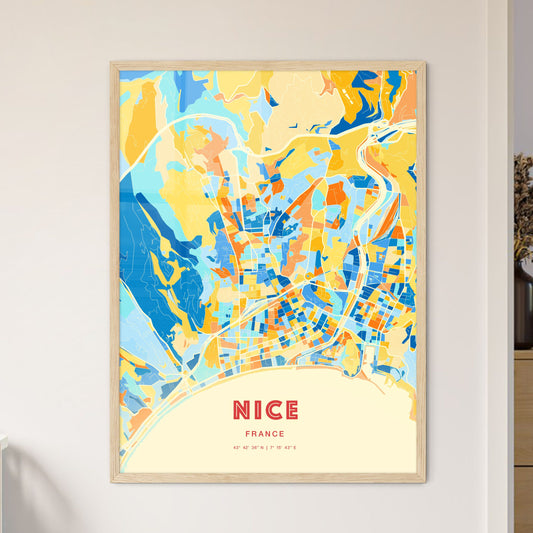 Colorful Nice France Fine Art Map Blue Orange