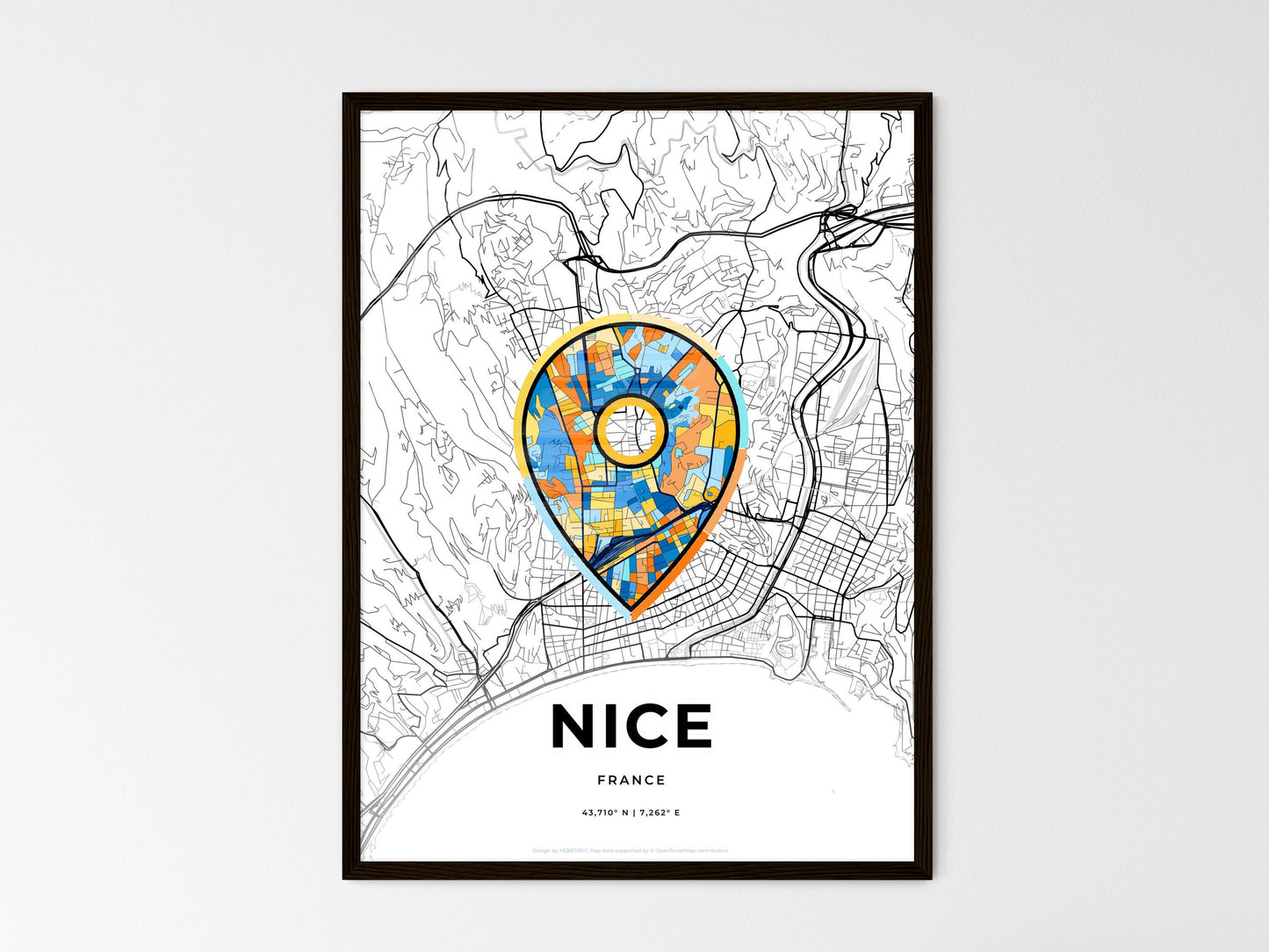 Nice France wedding art map with pointer icon