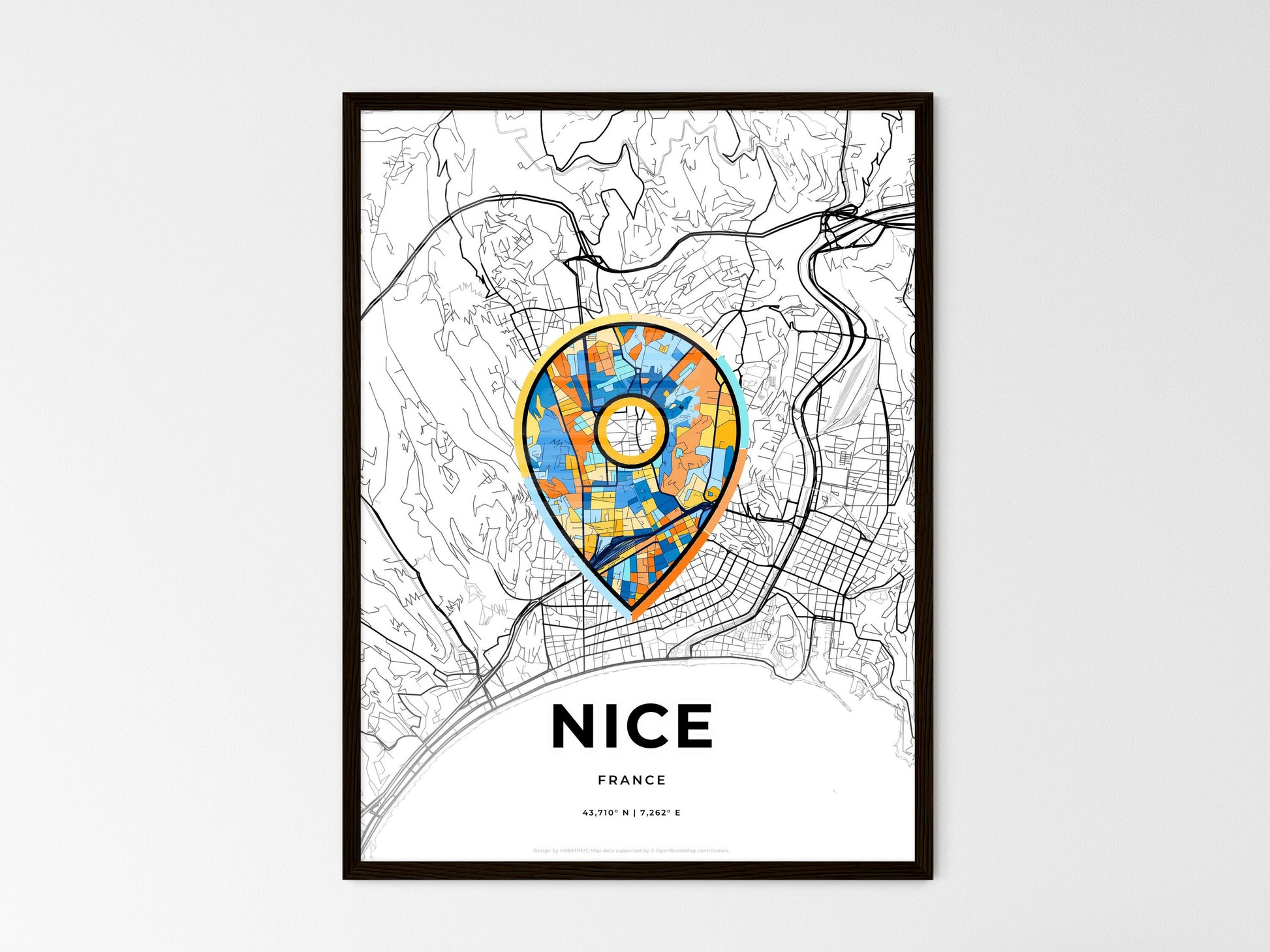 Nice France wedding art map with pointer icon