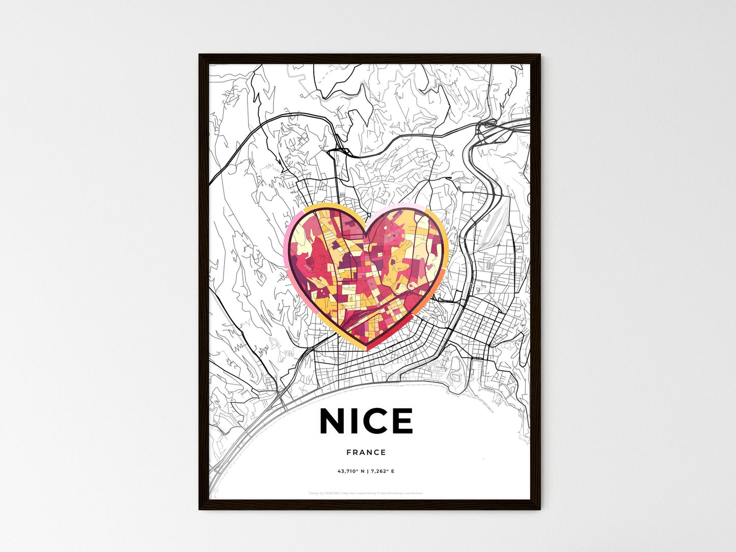 Nice France wedding art map with heart icon