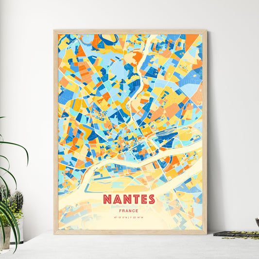 Colorful Nantes France Fine Art Map Blue Orange