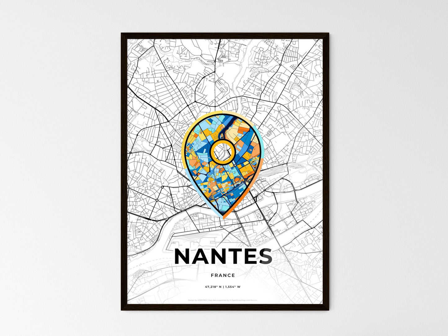 Nantes France wedding art map with pointer icon