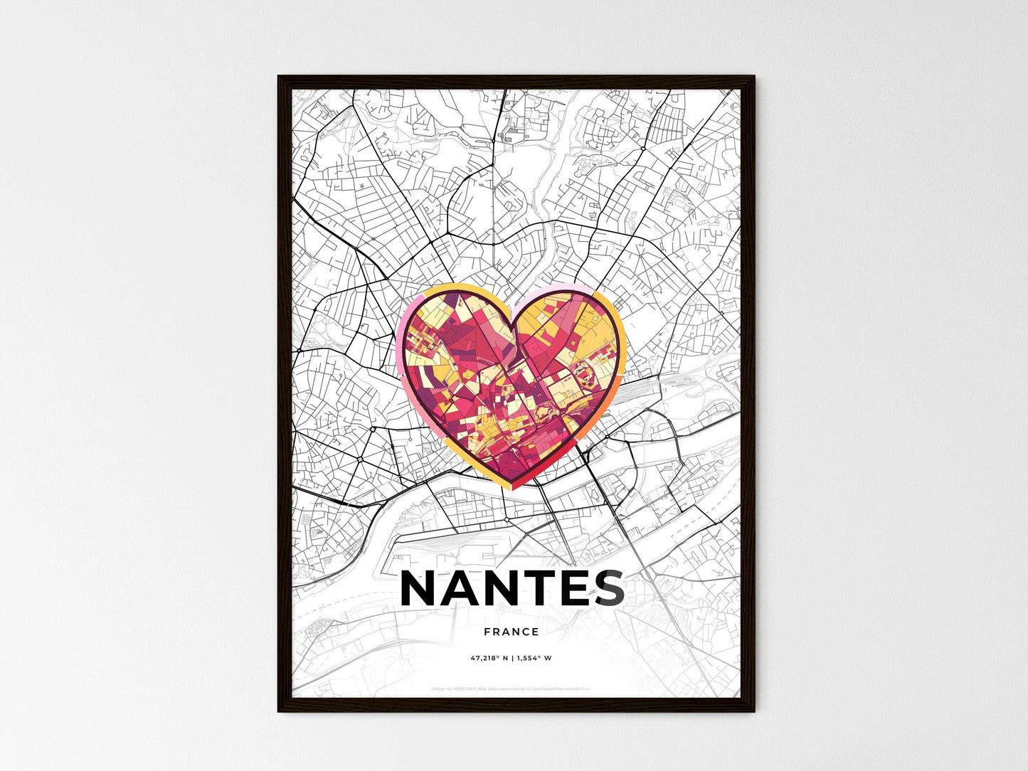 Nantes France wedding art map with heart icon