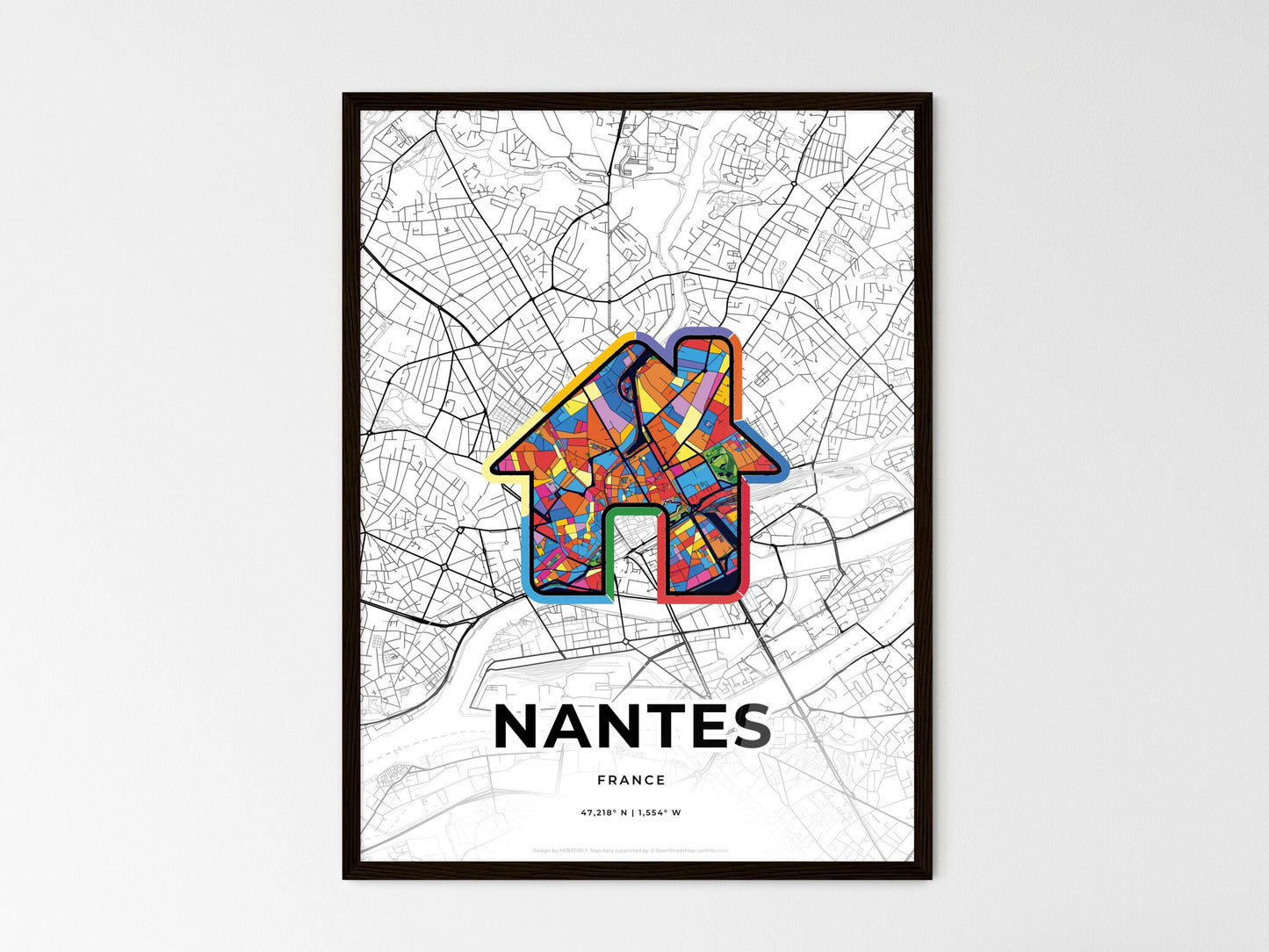 Nantes France wedding art map with home icon