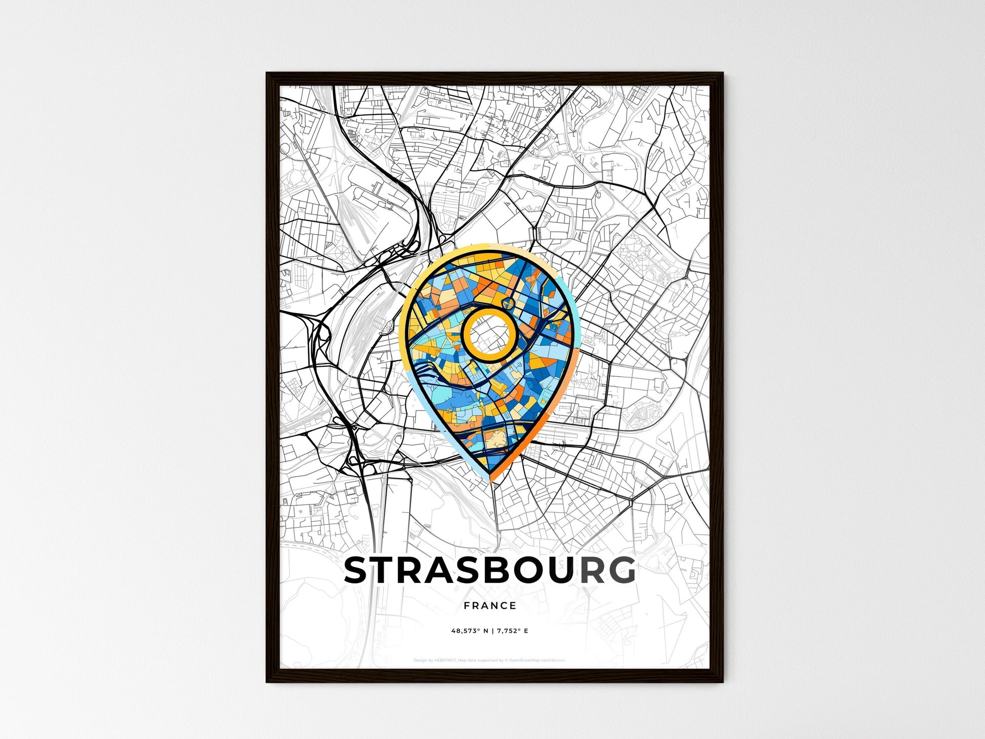 Strasbourg France wedding art map with pointer icon