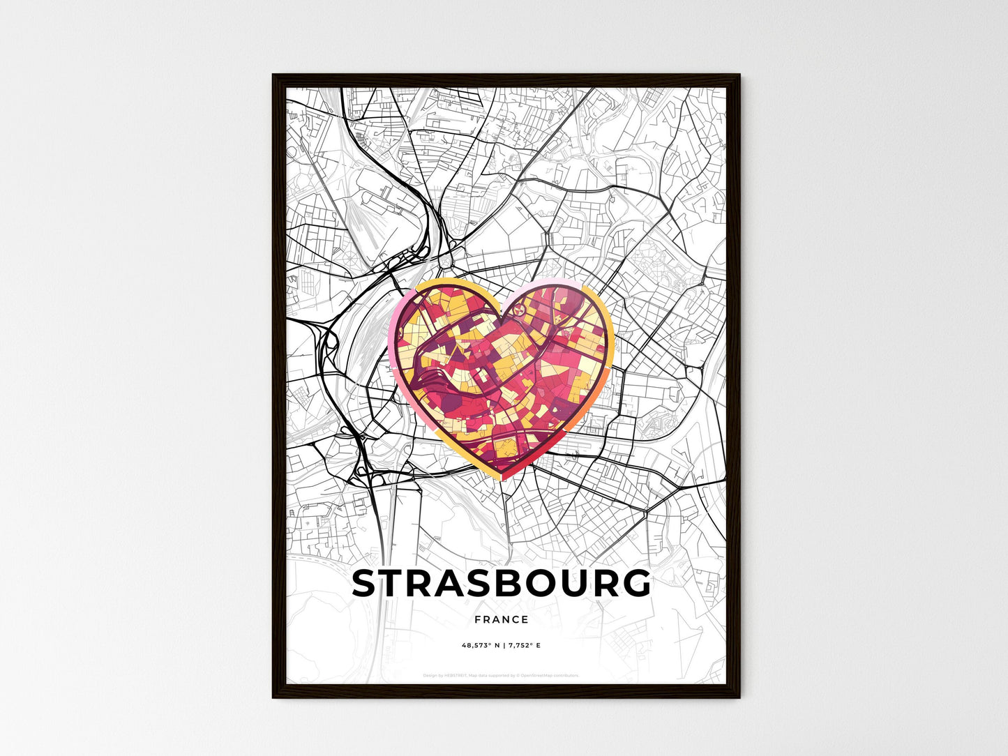Strasbourg France wedding art map with heart icon